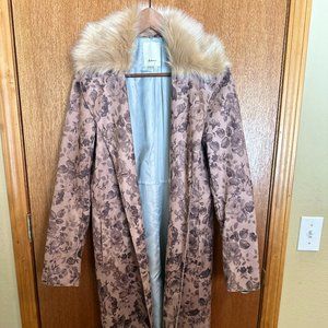 Anthropologie Elevenses Chevril Faux Fur Collar Duster Coat